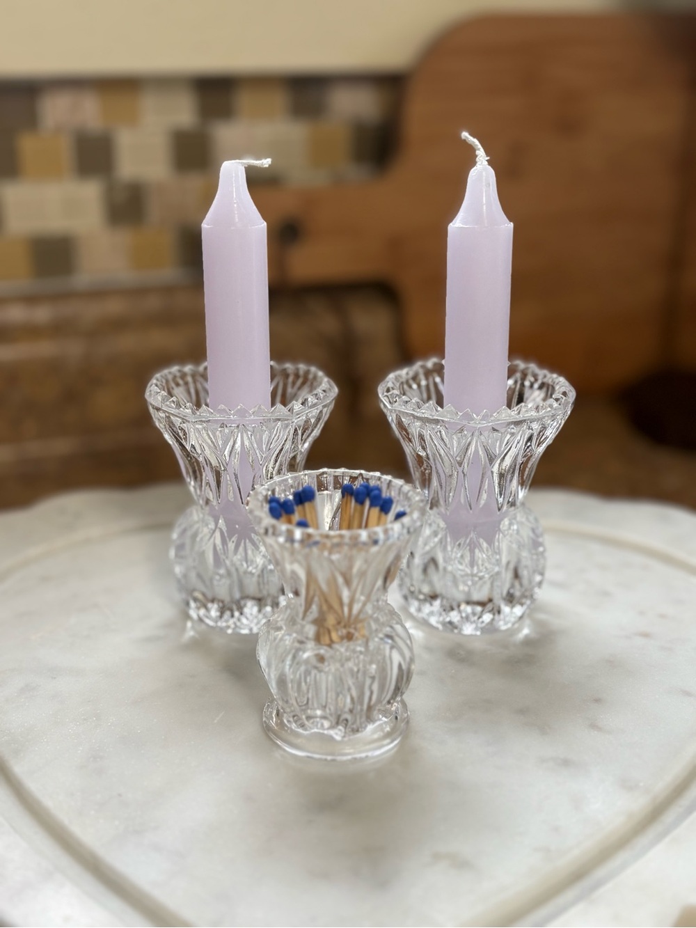 Glass Cut-Style Candle Holders and Match Holder